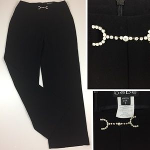 BEBE Rhinestone Waist Zip Back Dress Pants